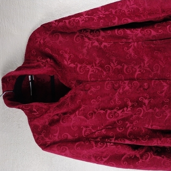 Croft & Barrow Deep Red Embroidered Tapestry Collared Button Front Jacket - Picture 5 of 16